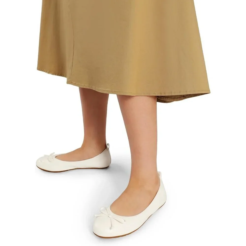 Women's White Bowknot Round Toe Comfort Light Weight Slip-on Foldable Flats